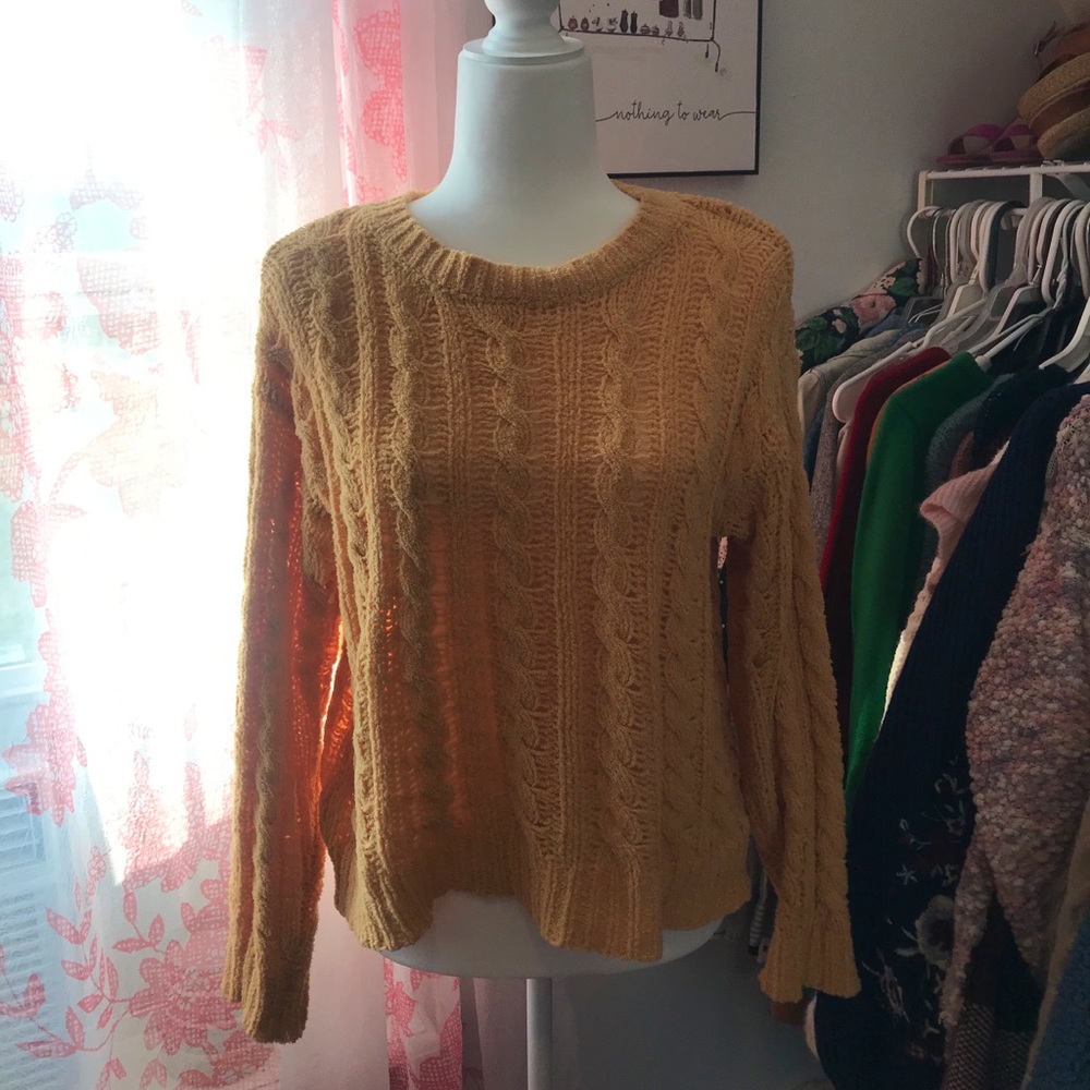 Mustard Chenille Cable Knit Sweater